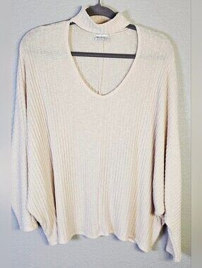 Urban Outfitters Cream Ribbed Knit Choker Neck Dolman Sleeve Sweater